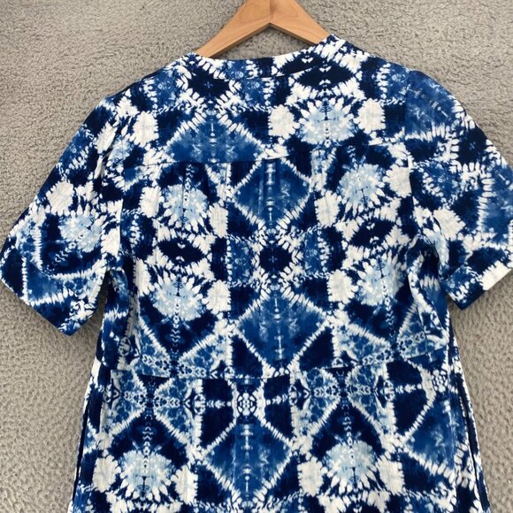 Chicos Dress Womens 1 US Medium Blue Printed Tiered Short Sleeve Notched Neck - Picture 4 of 12
